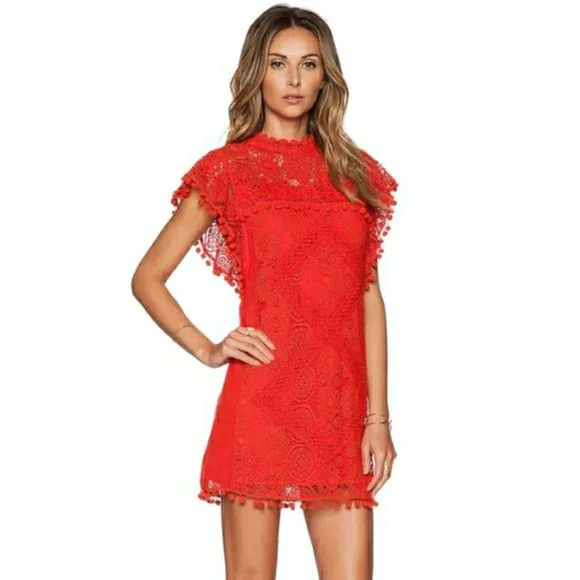 Tularosa Clayton Lace Crochet Dress Cayenne Red - Picture 2 of 12